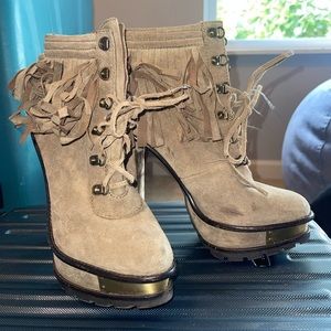 Brian Atwood heeled fringe boots